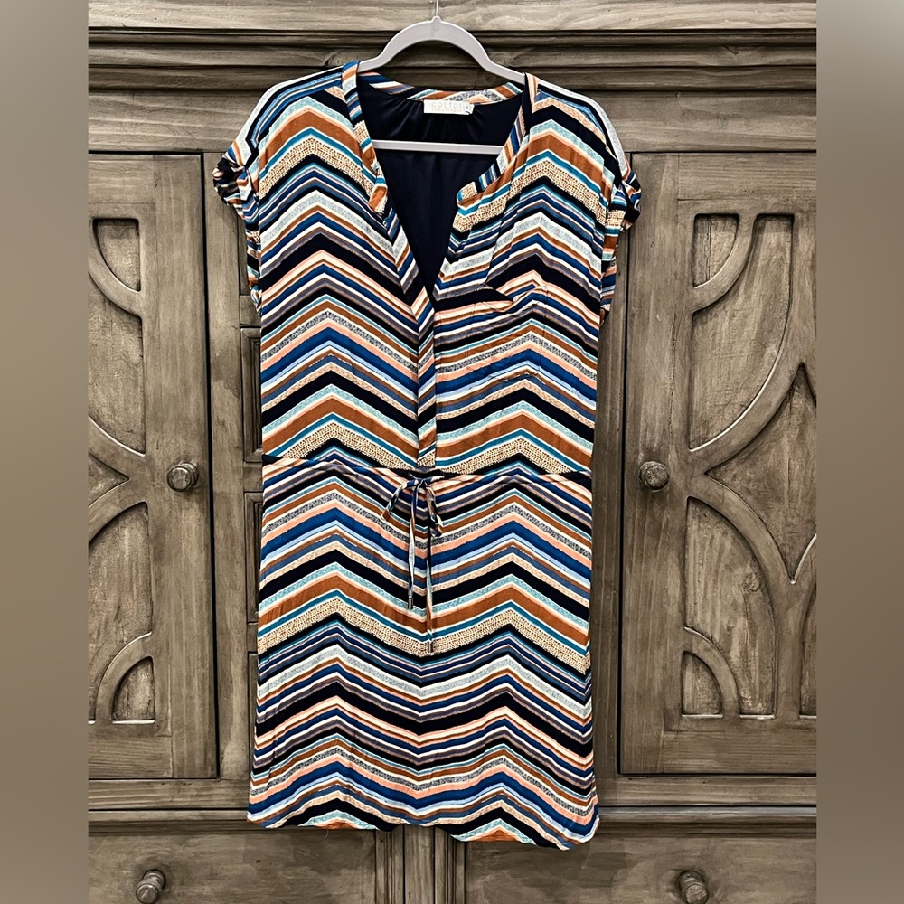 EUC Women’s COSTER COPENHAGEN Striped Multicolor Chevron Dress (38/Medium)